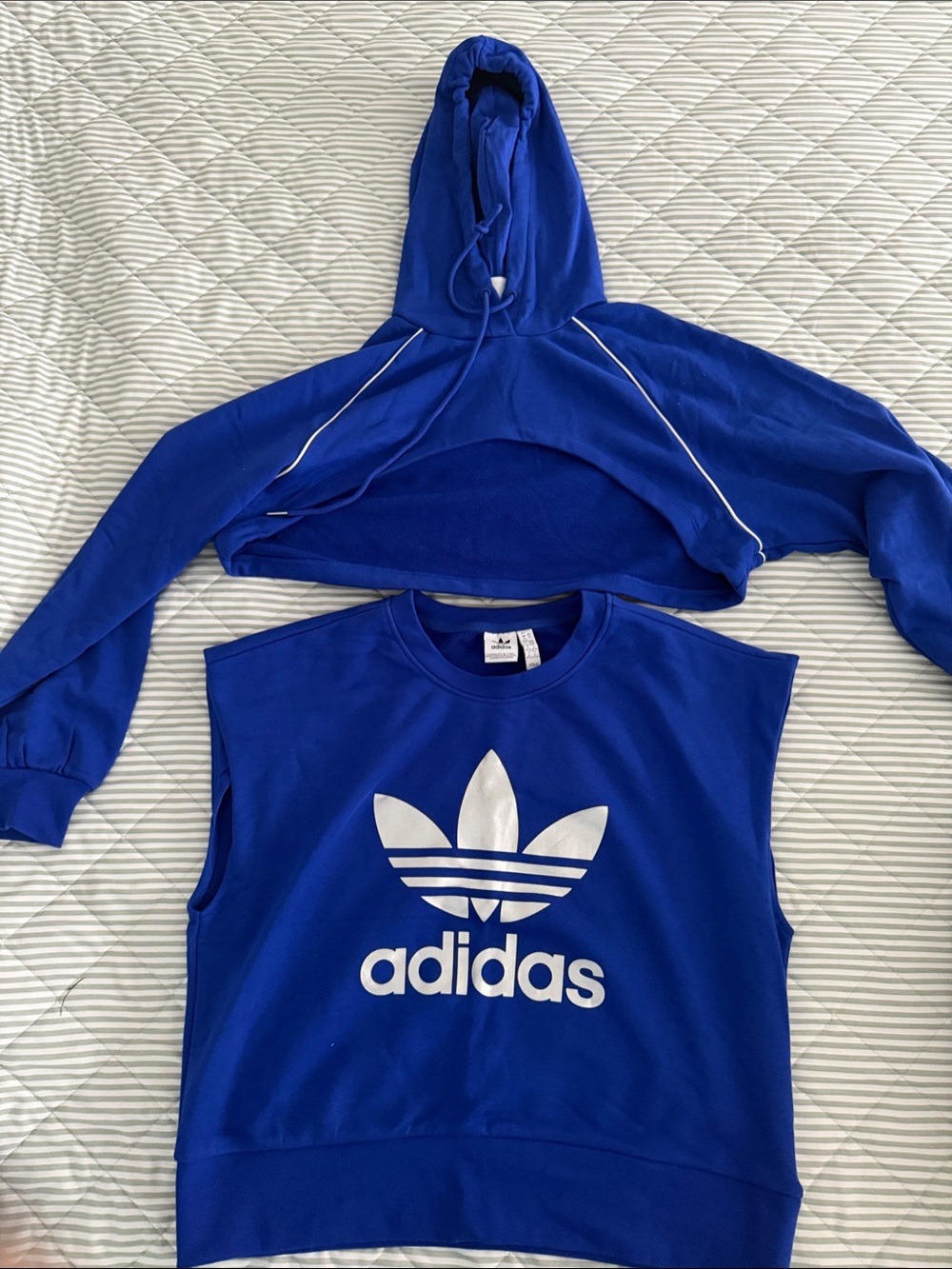 adidas Royal Blue Sleeveless Trefoil Top with Cropped Hoodie